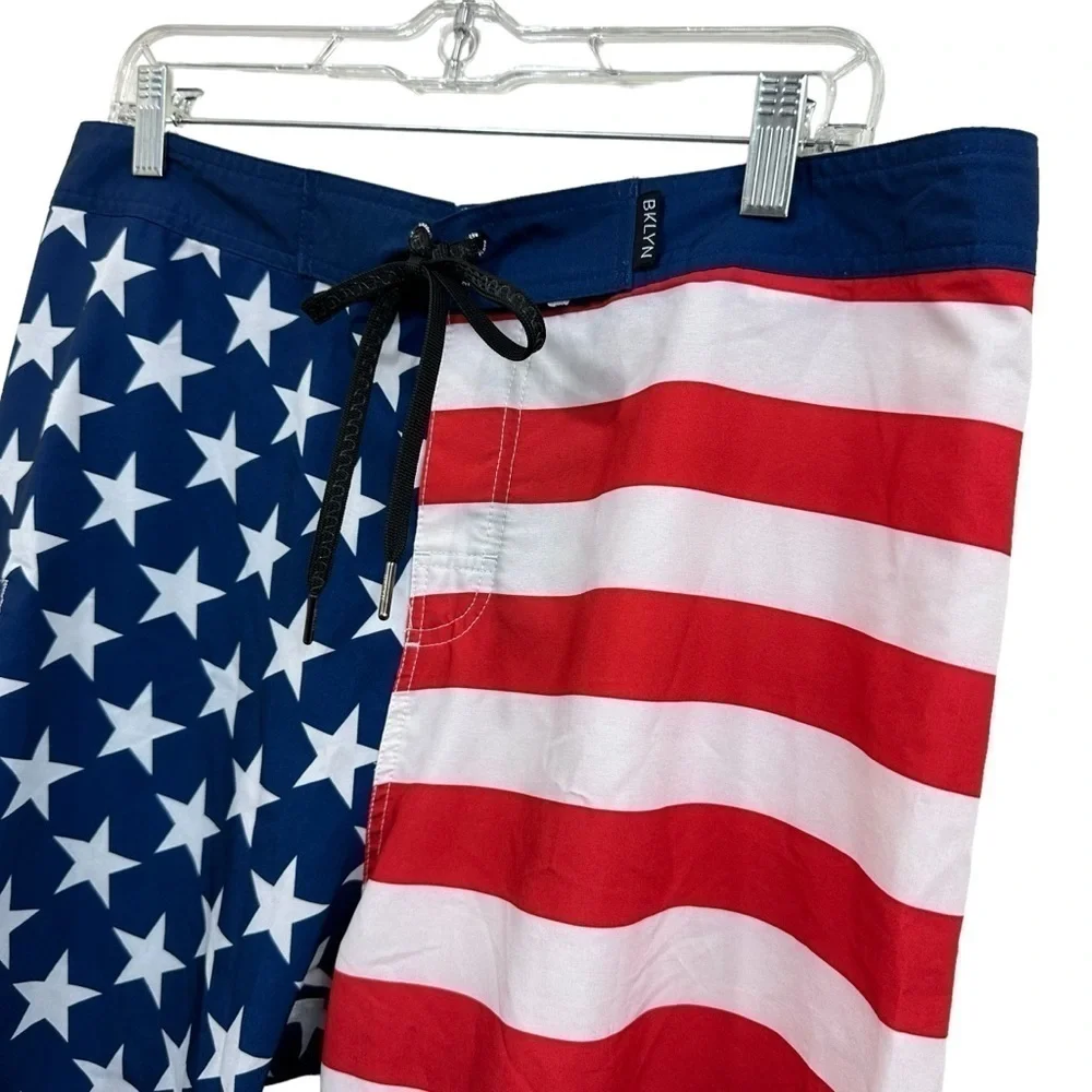 Brooklyn Cloth Red, White, Blue Men’s Flag Swim Board Shorts, 34